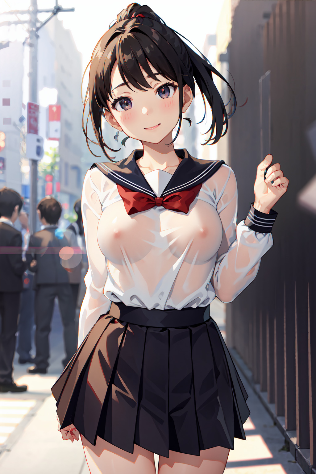 汗だく胸透け セーラー服少女 02 by ぷろでこ ProDeco with high school girl, sheer, breasts
