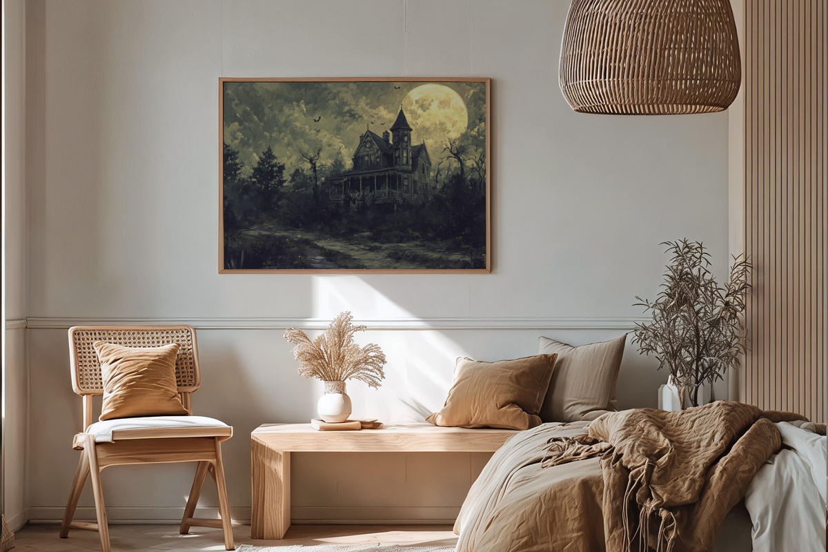 Haunted Mansion in Moonlit Mystery Halloween Printable Wall Art