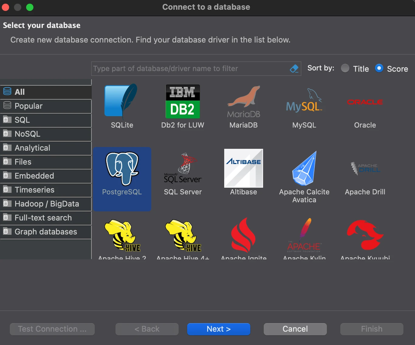 Connect to a database > Select your database