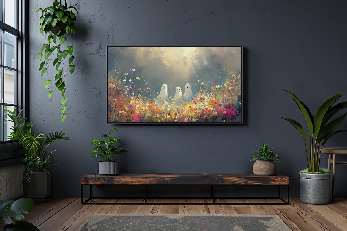 Playful Ghosts in Wildflower Field Halloween Frame TV Art