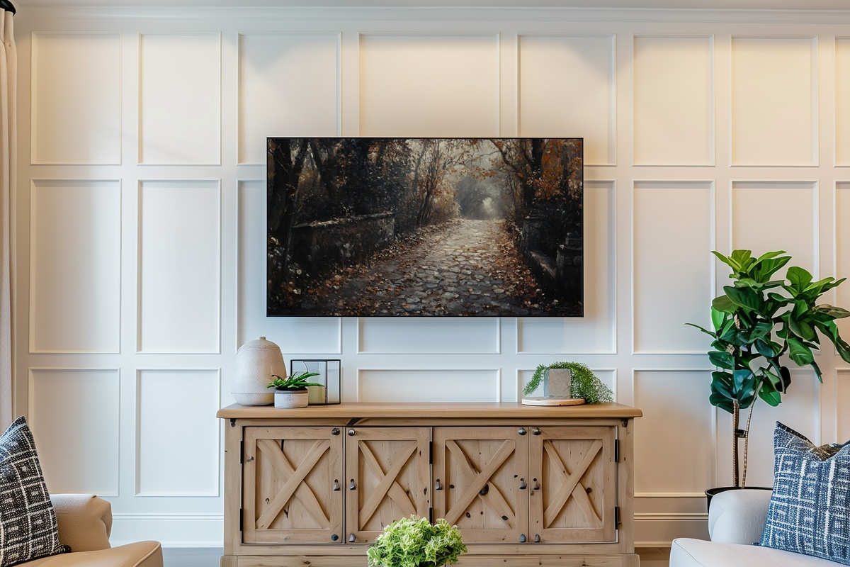 Leaf Resting on Stone Fall Frame TV Art