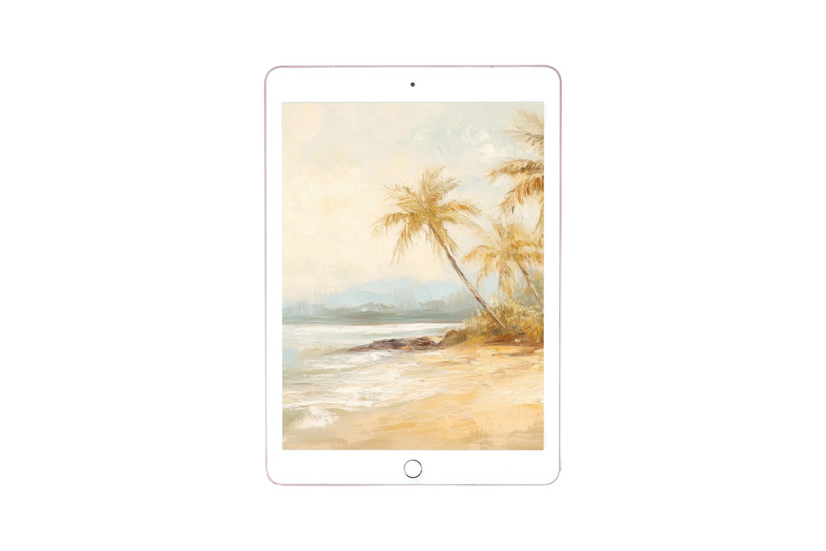 Tropical Coastline Elegance Coastal iPad Wallpaper in warm hues