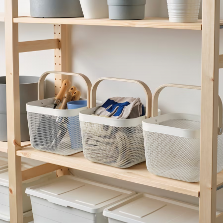 Canasta organizadora blanco, 29x18x7cm, metal/madera