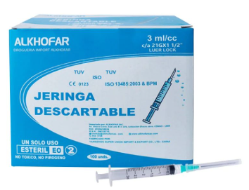 Jeringa 3ml C/Aguja 21 X 1 1/2 Alkhofar Caja X 100