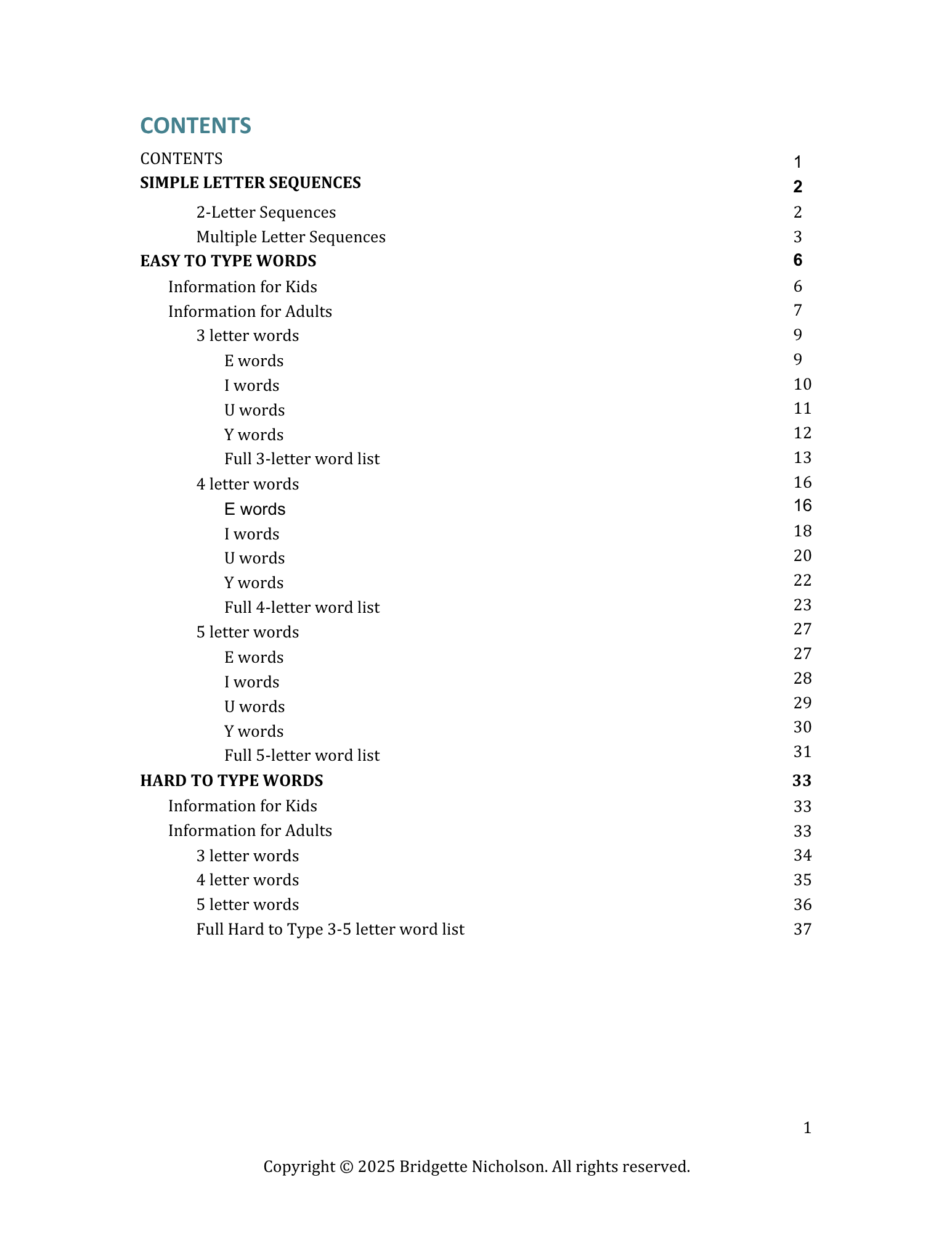 Word Lists Typing workbook page 2