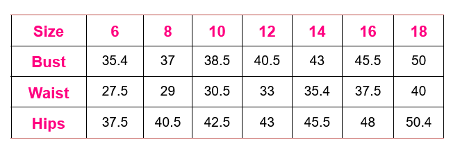 Odrella 2010 Fitted Short Cocktail Homecoming Dress size chart