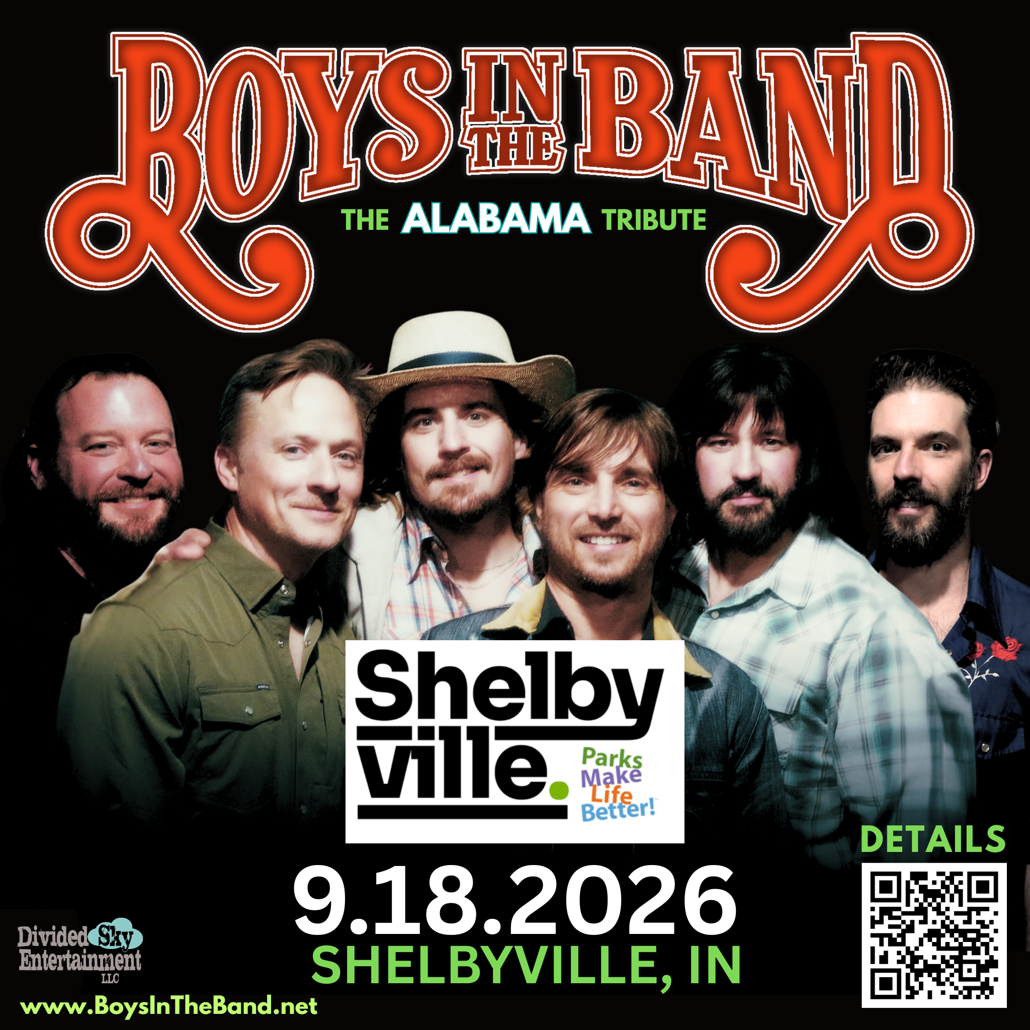 Under the stars at Blue River Memorial Park, Alabama's legendary sound comes alive with Boys in the Band. This free summer concert series brings the spirit of Fort Payne to Shelbyville with soaring harmonies and timeless hits that defined a generation. Bring your lawn chairs and get ready for an unforgettable night of country music magic.