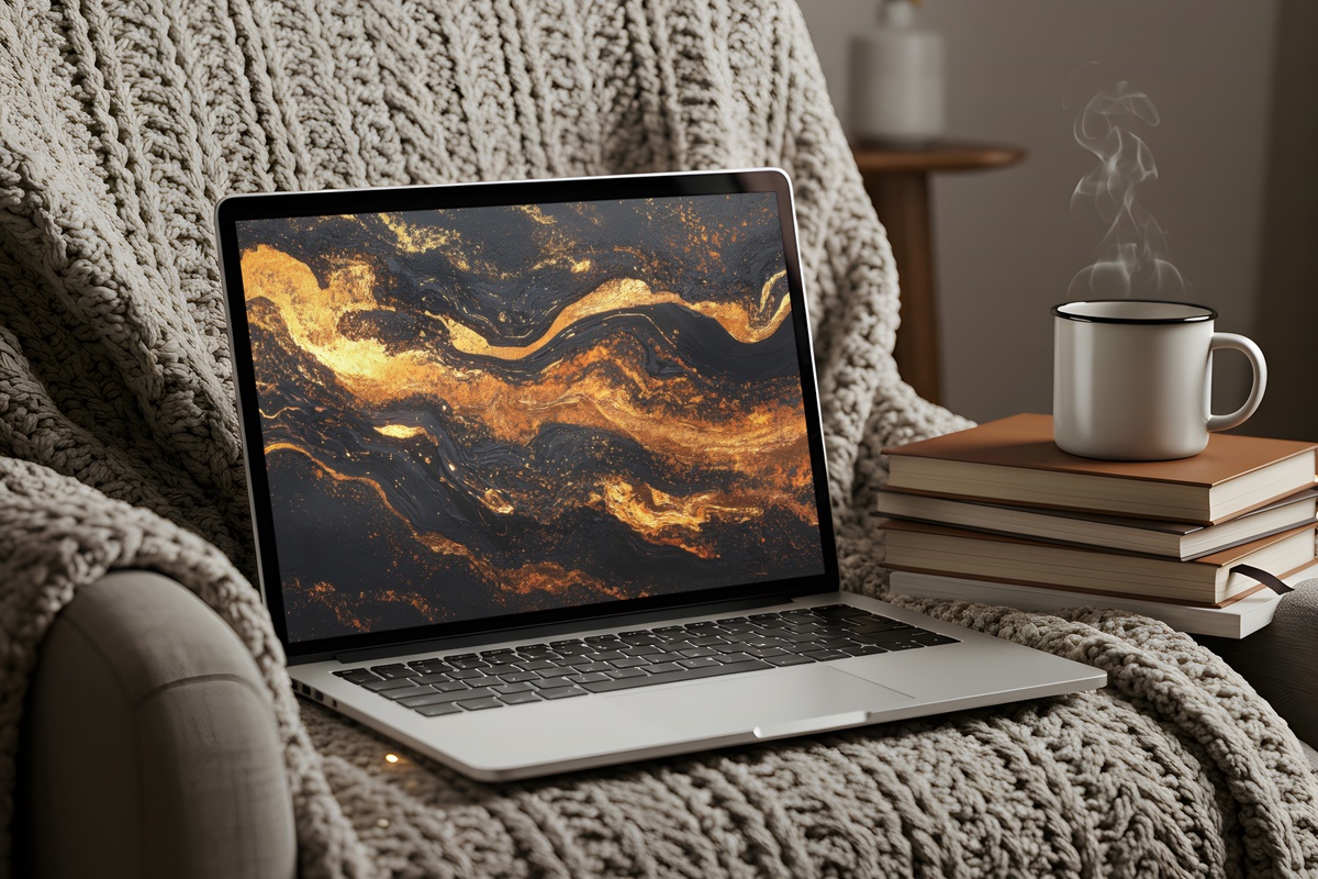 Noir Gold Contrast Elegance Abstract Desktop Wallpaper — black and gold opulent contrast