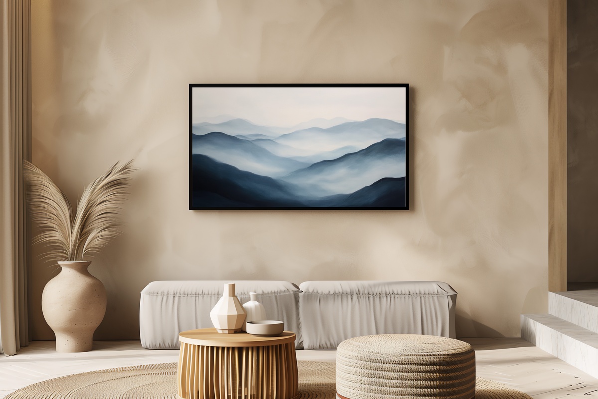 Whispering Mountain Hues Neutral Frame TV Art