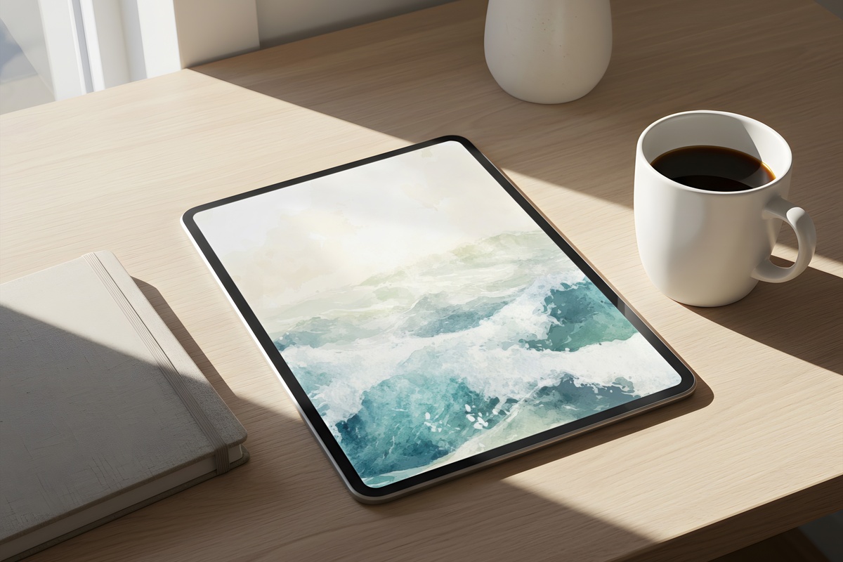Ethereal Summer Surf iPad Wallpaper - serene blues for summer tablets