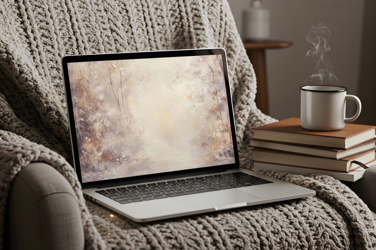 Autumn Forest Symphony fall desktop wallpaper with abstract forest in gentle amber and ochre hues