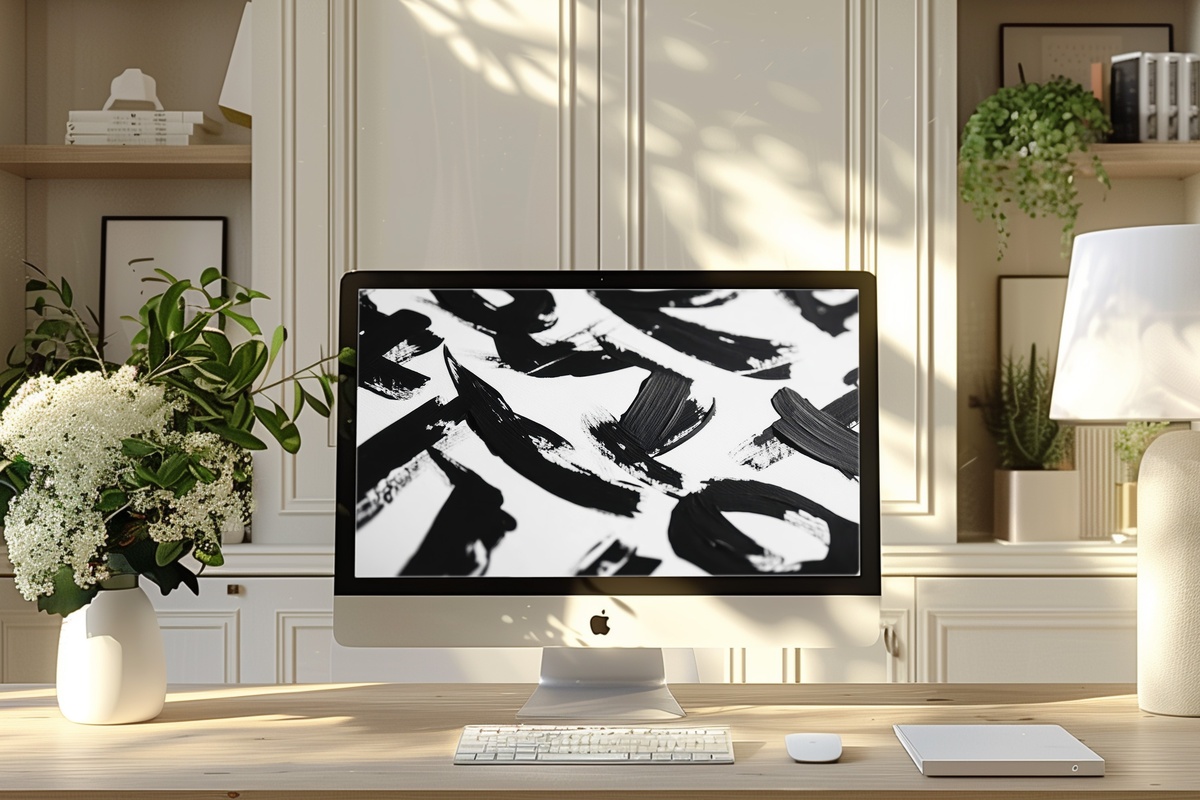 Black Ink Letter Elegance Black and White Desktop Wallpaper