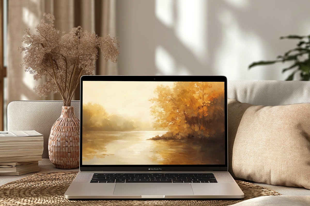 Tranquil Autumn River Flow Landscape Desktop Wallpaper