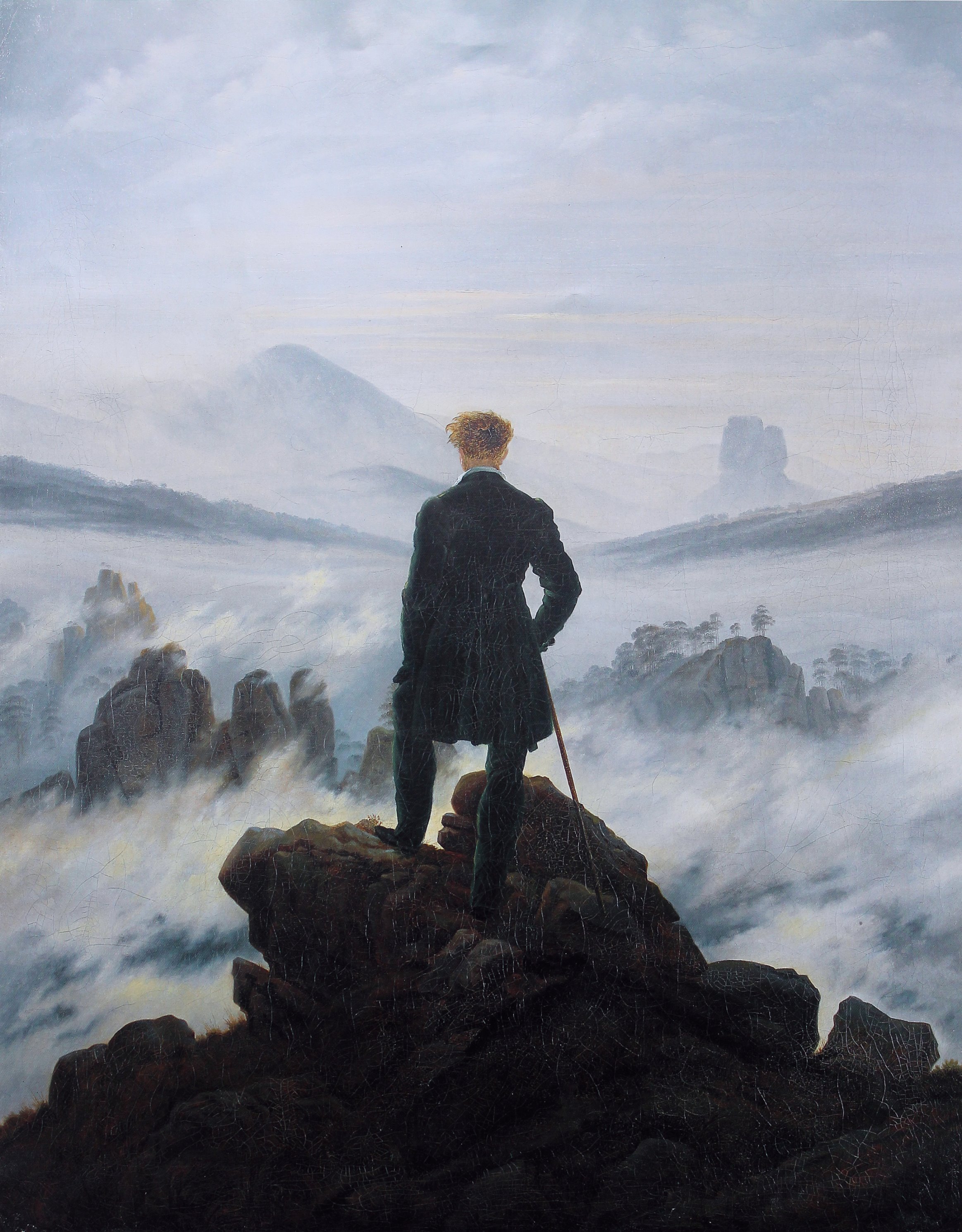 Caspar David Friedrich, Wanderer Above the Sea of Fog, c. 1818. Oil on canvas. Hamburger Kunsthalle, Hamburg.