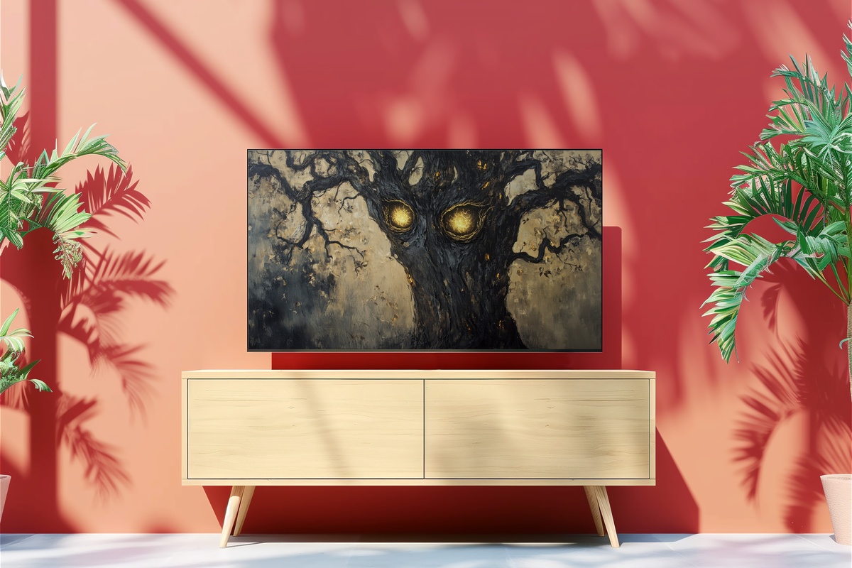 Luminous-Eyed Tree Shadows Halloween Frame TV Art