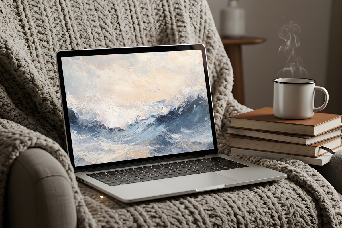 Golden Waves Dance Coastal Mac Wallpaper