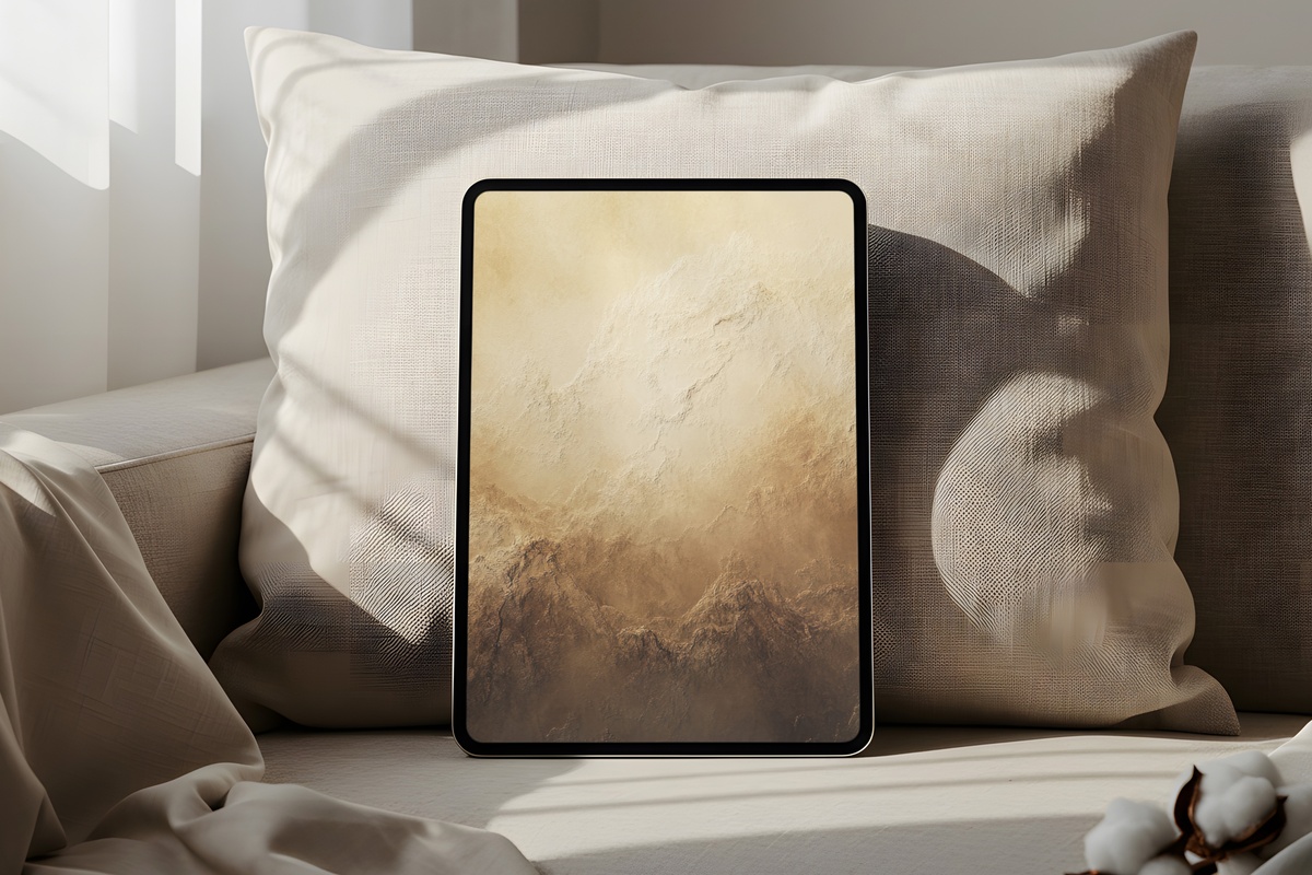Earthy Landscape Harmony iPad Wallpaper - soft ochre landscape with warm tones
