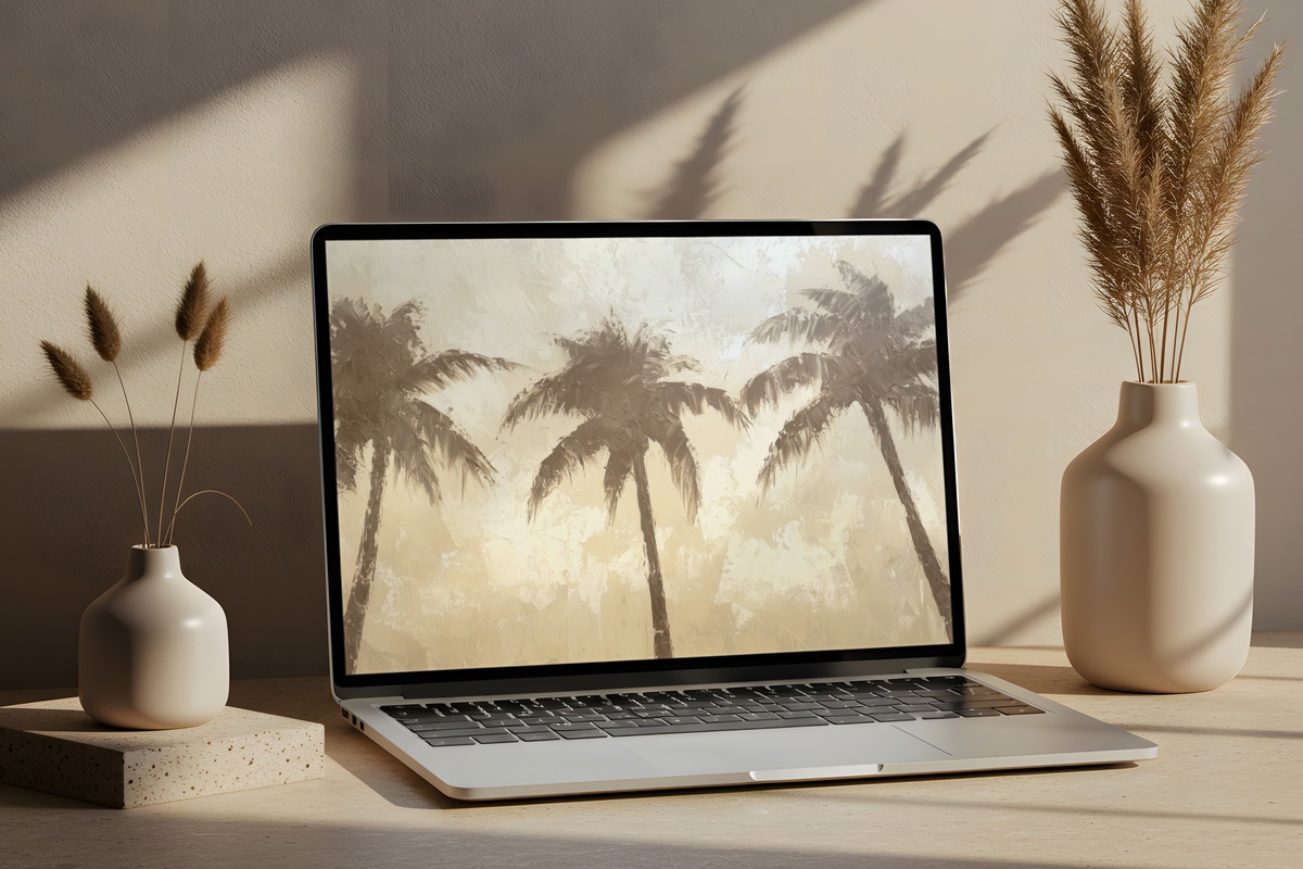 Serenity of Palm Skies Coastal Laptop Wallpaper