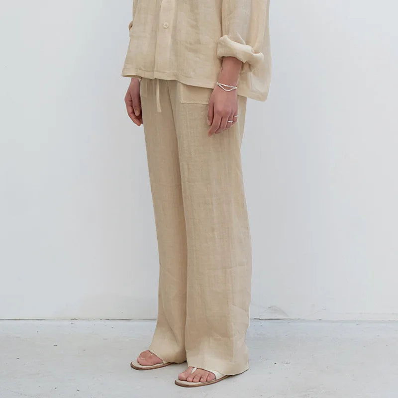 Lavisa - Drawstring Straight Leg Linen Pants