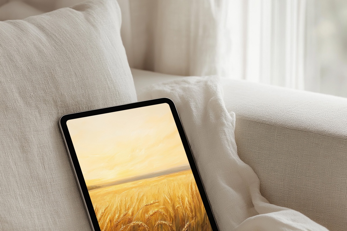 Sunset's Golden Embrace Summer iPad Wallpaper in warm amber and blush tones