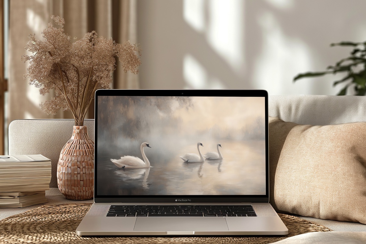 Misty Waters Swan Ballet Vintage Laptop Wallpaper