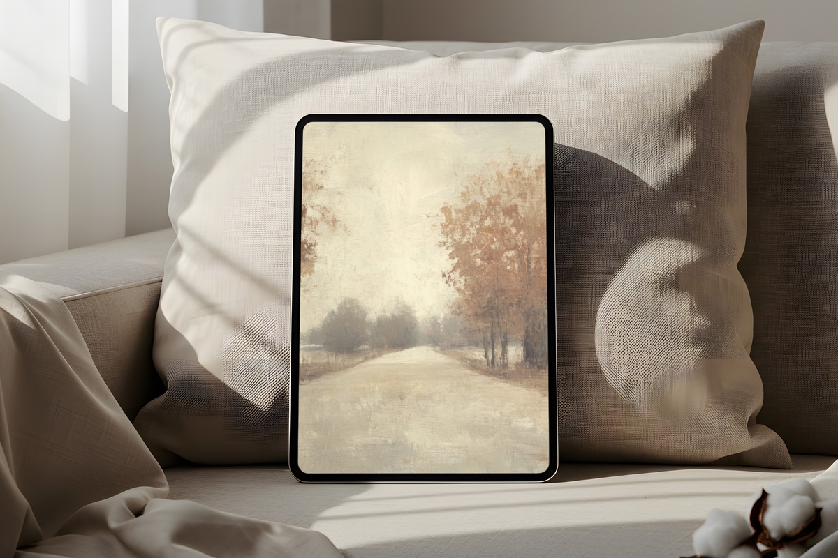 Pathway Through Autumn Peace iPad Wallpaper in muted earth tones