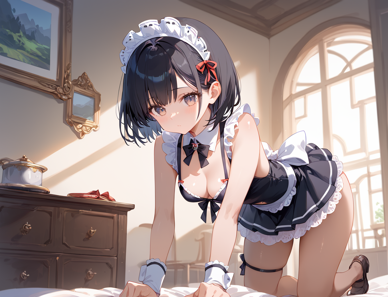 AI成形 メイドショートちゃん by こはく with ai art, girl, maid uniform, tentacle