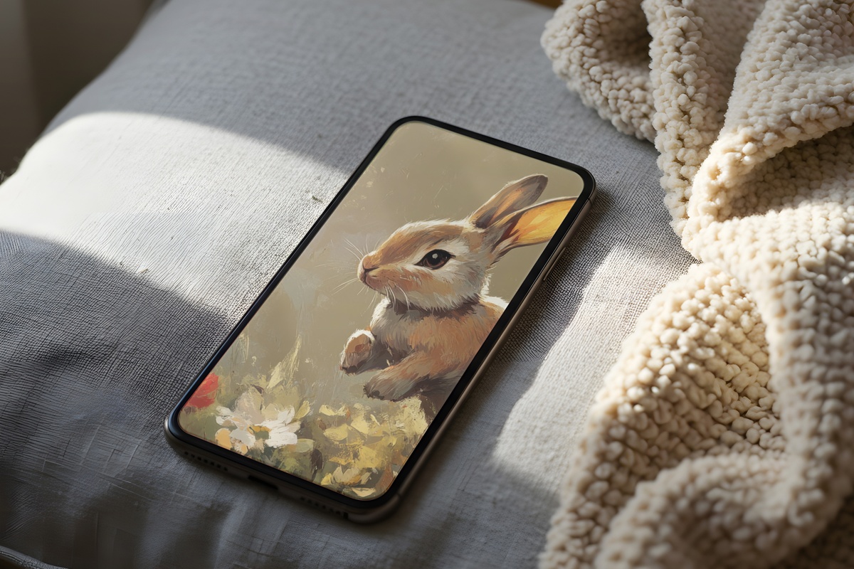 Springtime Blossom Bunny soft pastel Easter aesthetic iPhone wallpaper