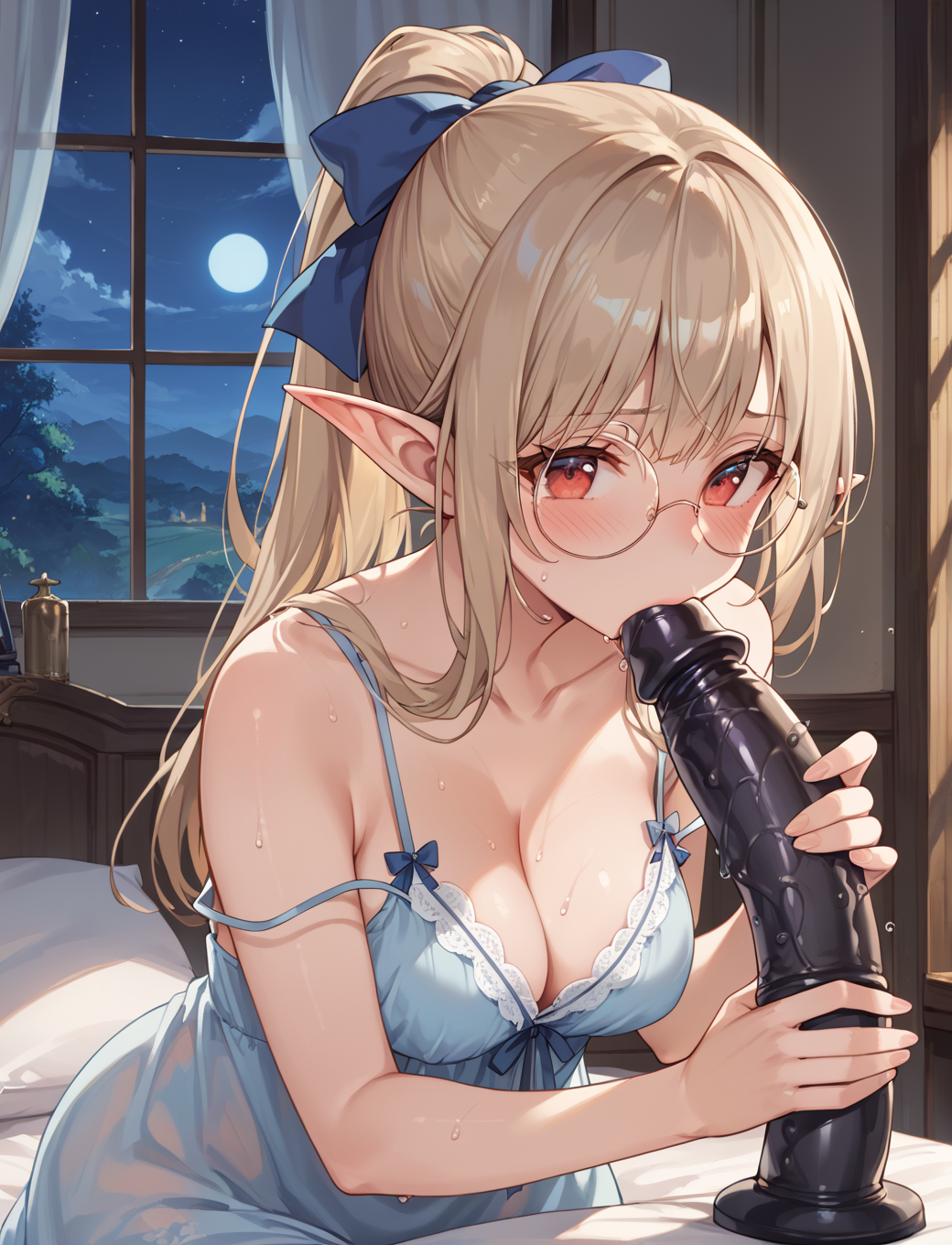 AI成形 眼鏡エルフ by こはく with girl, breasts, ai art, tentacle
