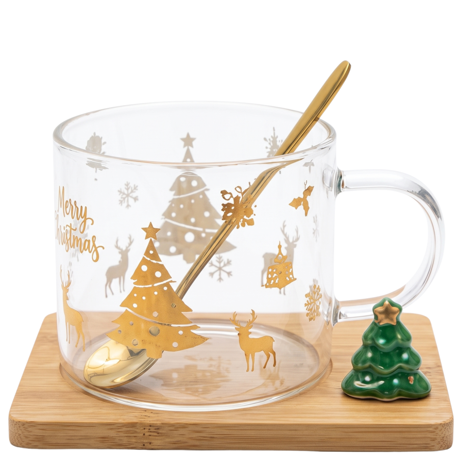 Taza Navidad de vidrio resistente al calor borosilicato, 450ml