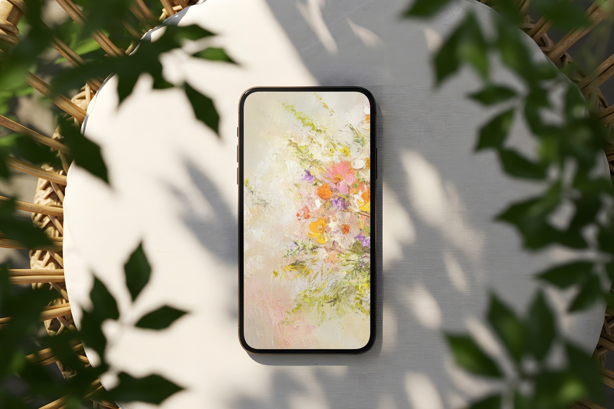 Textured Brush Wildflower Ballet farmhouse iPhone wallpaper in soft pastel tones