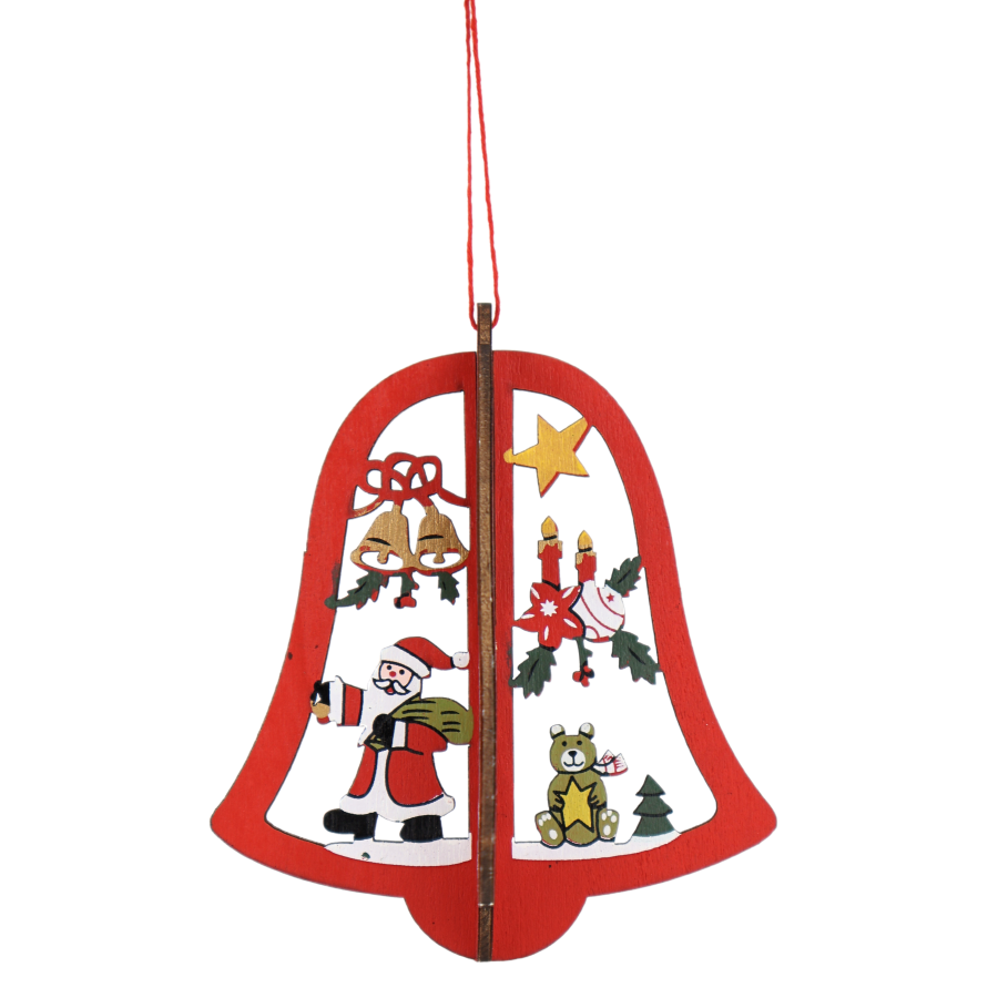 Colgante navideño 3D campana, 20cm, madera