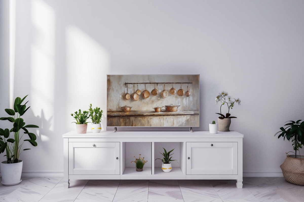 Copper-Accented Farmhouse Kitchen Frame TV Art