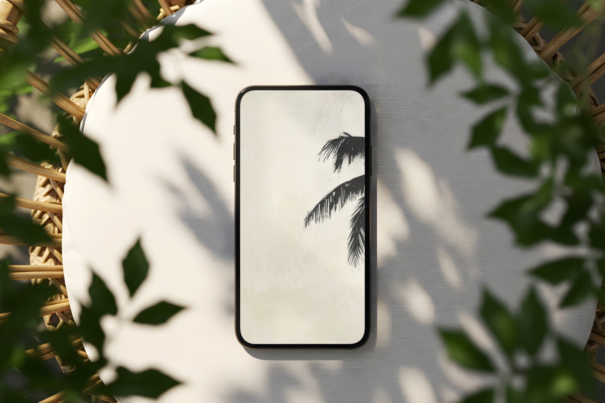Serenity of Silhouetted Palms neutral cream iPhone wallpaper