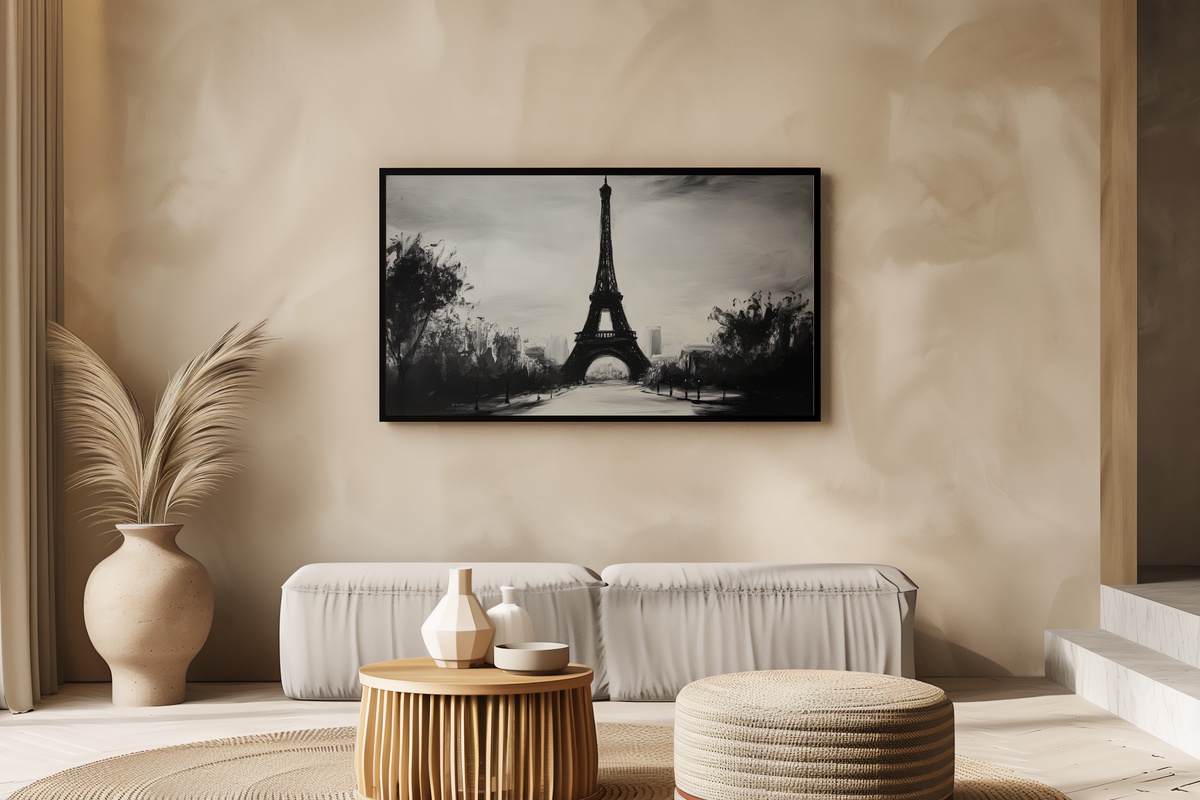 Eiffel's Monochrome Grace Black and White Frame TV Art