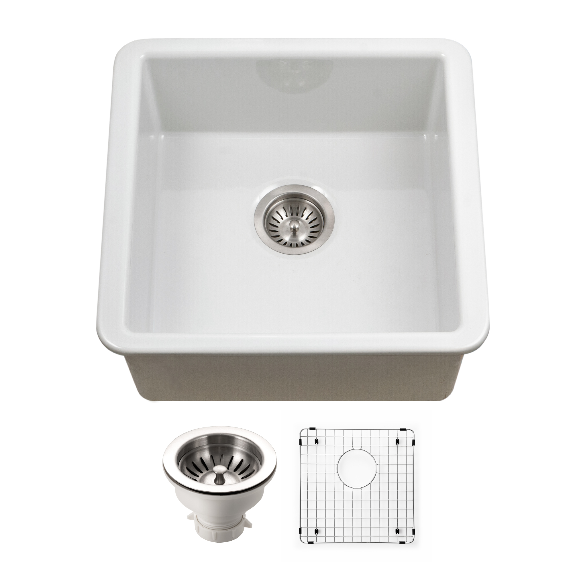 Houzer Platus 18" Square Fireclay Bar/Prep Sink, White, PTB-2020 WH