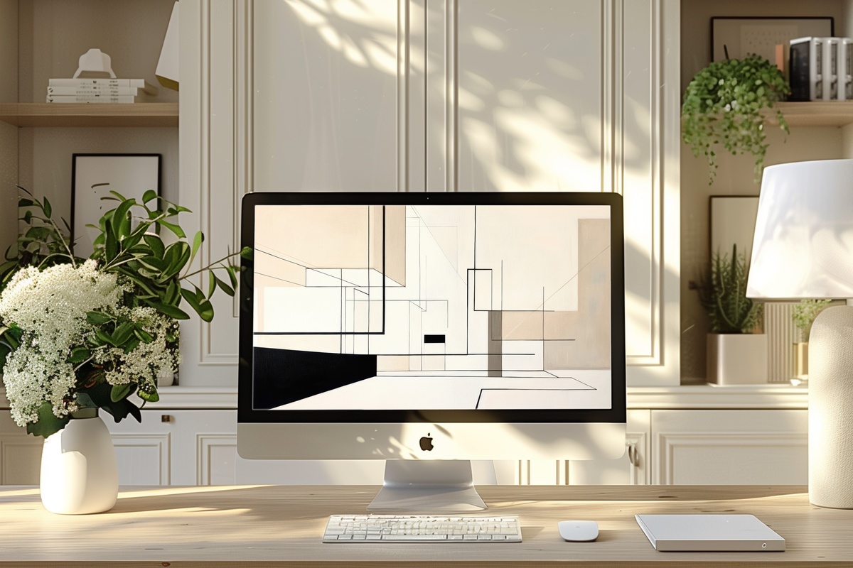 Simple Monochrome Architecture Desktop Wallpaper featuring a minimalist architectural sketch in black and white
