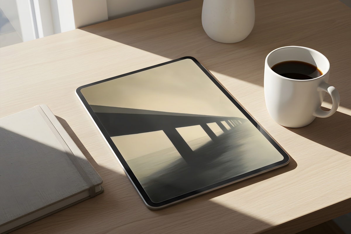 Minimalist Bridge Silhouette iPad wallpaper in charcoal tones