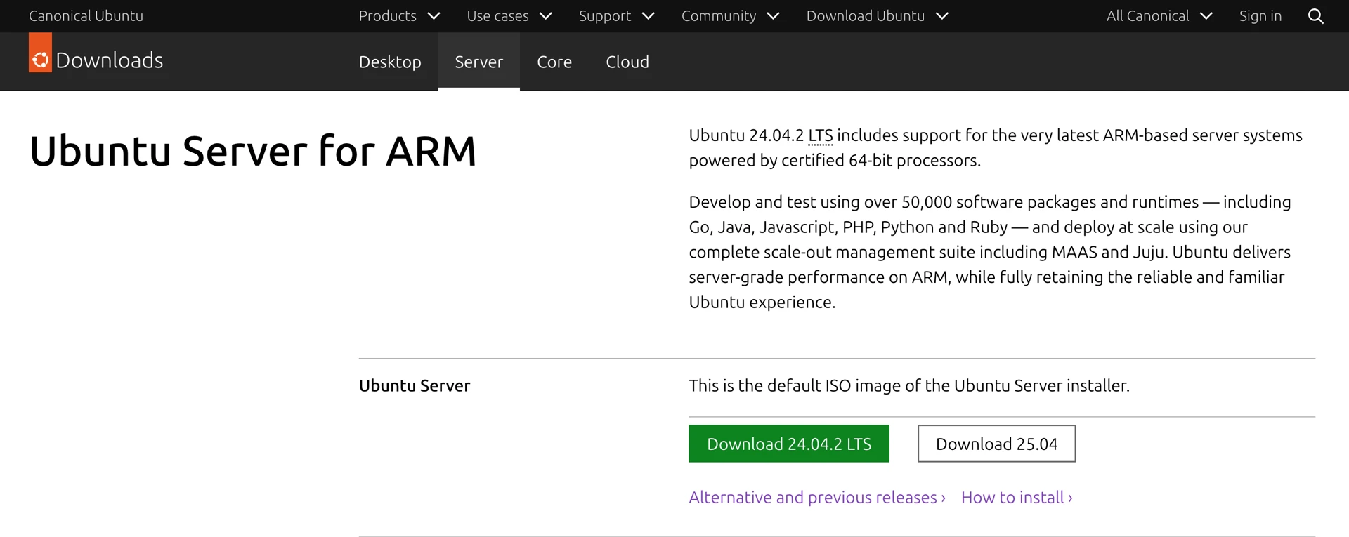 Downloads > Ubuntu Server for ARM