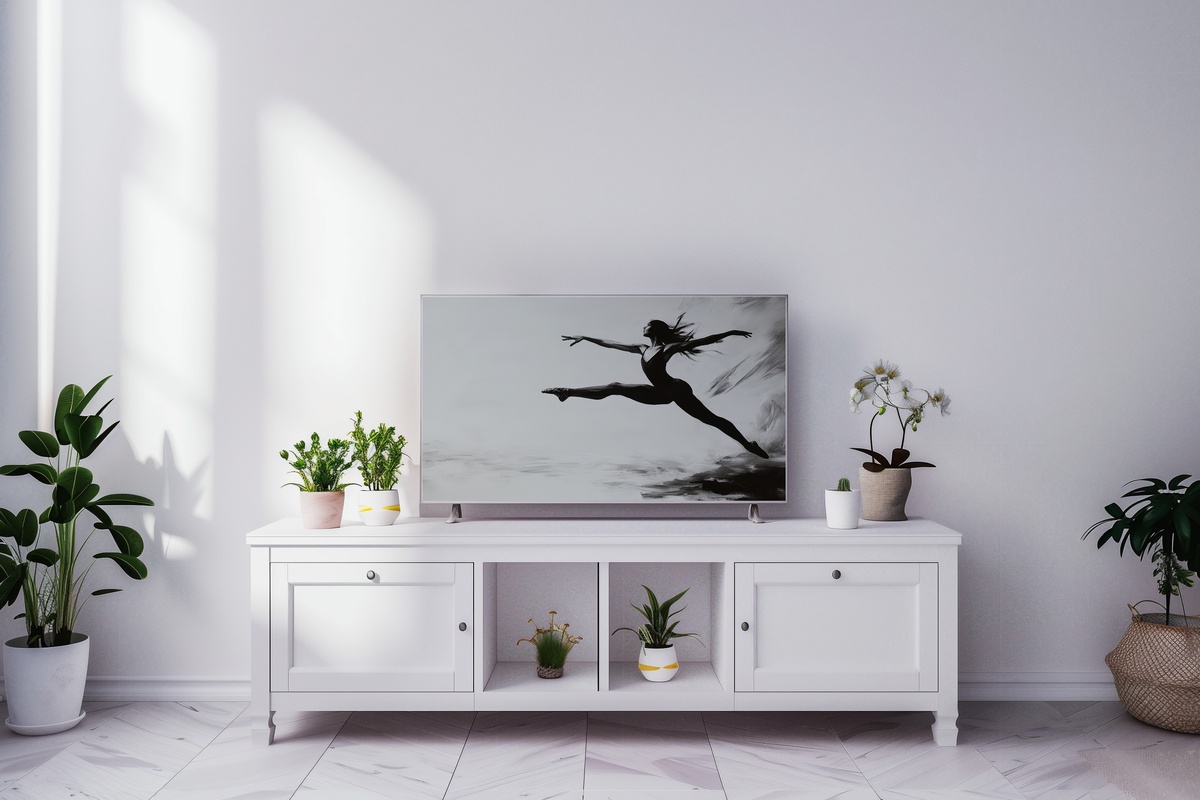 Graceful Ballet Leap Black and White Frame TV Art