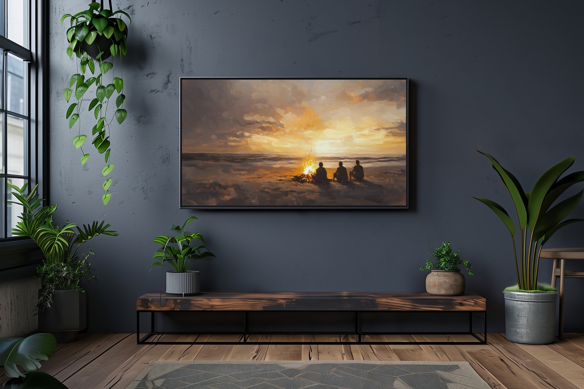 Evening Bonfire Bliss Coastal Frame TV Art