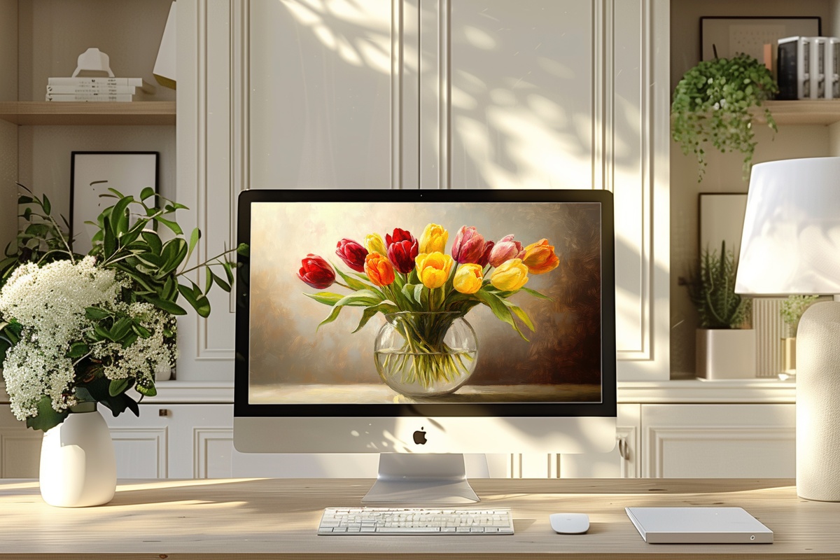 Tulips in Glass Harmony Floral Desktop Wallpaper