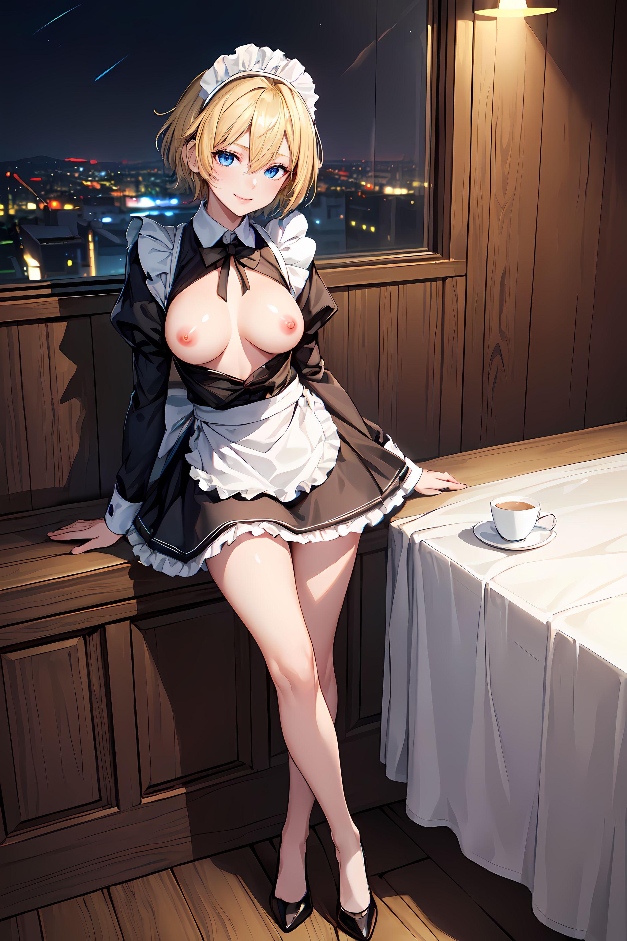 095 Maid by Keilen #Sunrise with maid, breasts, blonde hair, blue eyes, blonde, girl, first-rate breasts