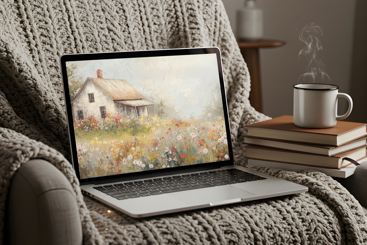Blossoming Pastoral Whisper Vintage Desktop Wallpaper