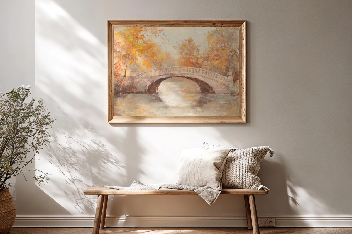 Autumn Bridge Tranquil Passage Vintage Printable Wall Art