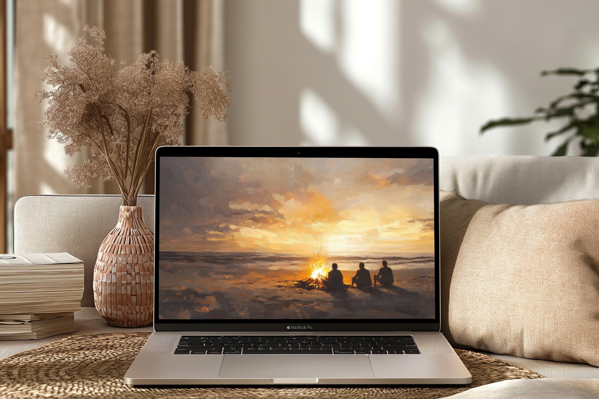 Evening Bonfire Bliss Coastal Desktop Wallpaper