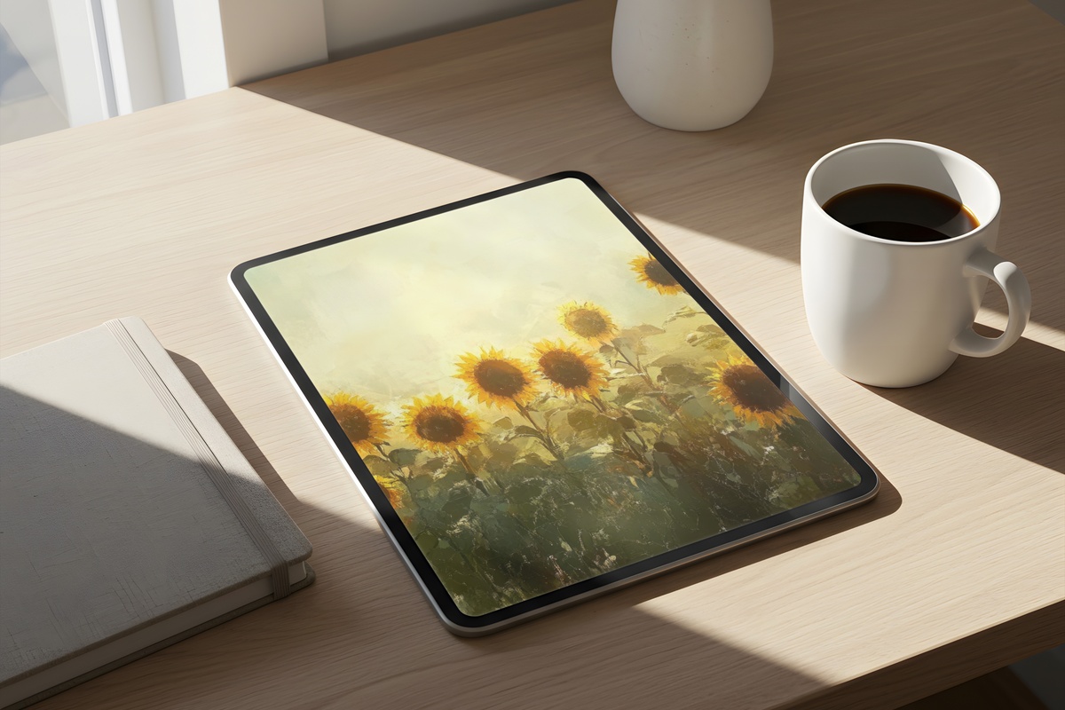 Sunlit Vibrance of Sunflowers Summer iPad Wallpaper in warm golden tones