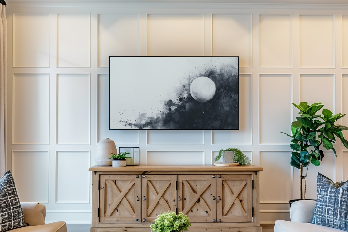 Lunar Elegance on White Black and White Frame TV Art
