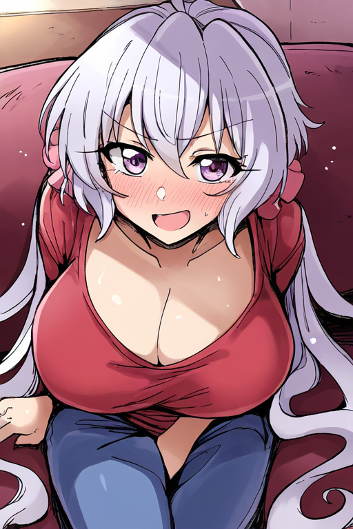 雪音クリスのAIエロエロ落書きもの12 by 催●スマホの淫魔 with ai art, yukine chris, senki zesshou symphogear, white hair, huge breasts, cleavage, Santa girl