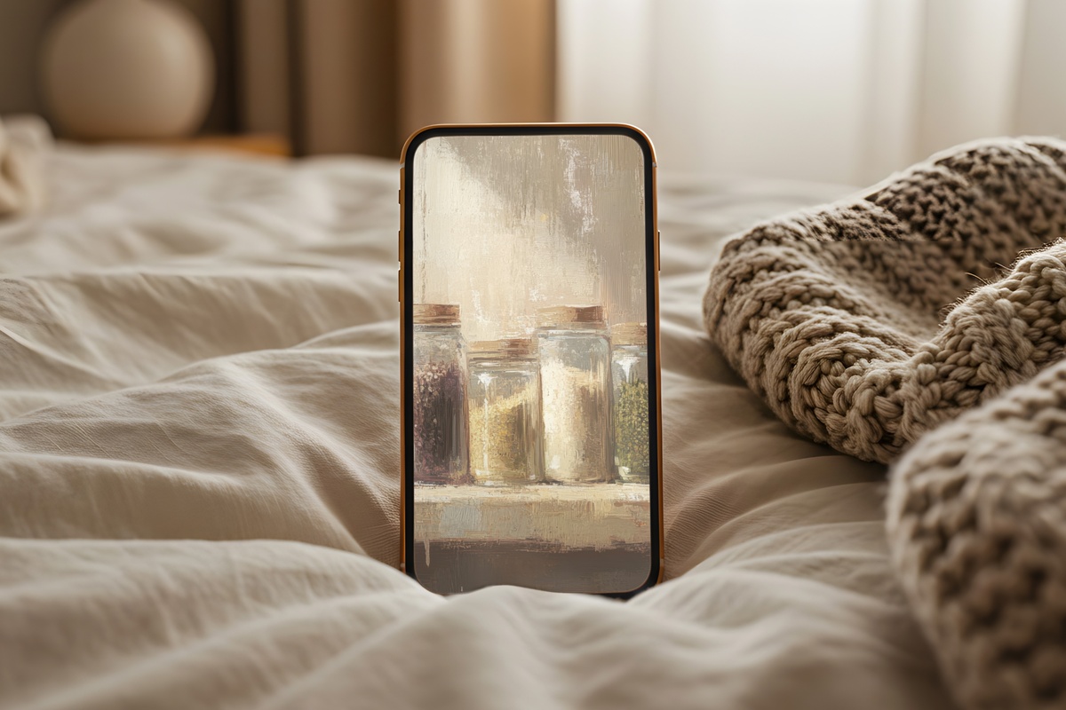 Serene Pantry Spice Harmony Farmhouse iPhone Wallpaper in earth tones